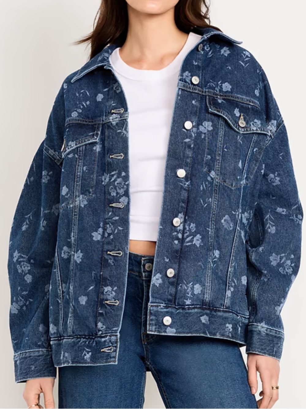 Old Navy Blue Floral-Print Denim Jacket